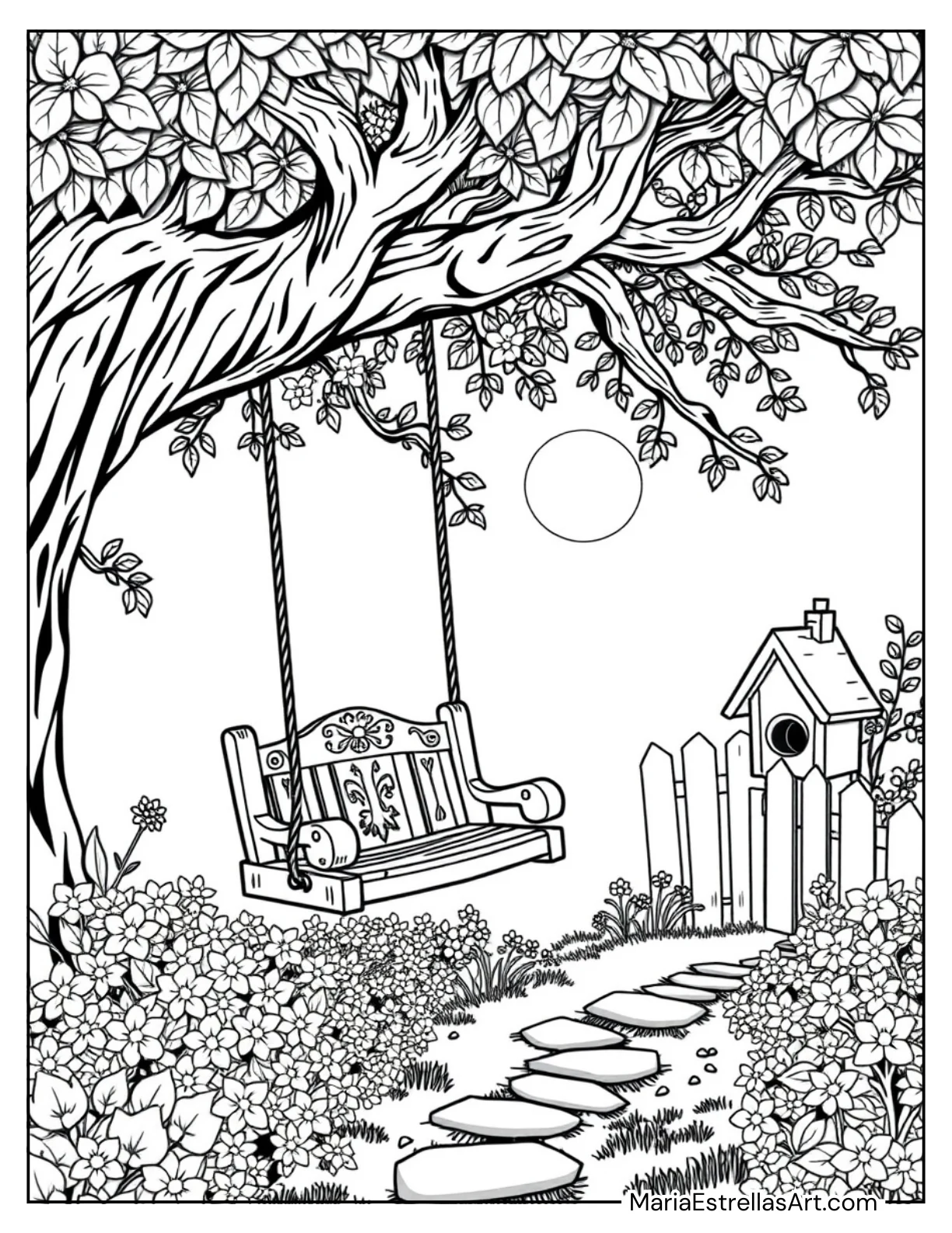 Garden Corner With a Swing to Color for Kids