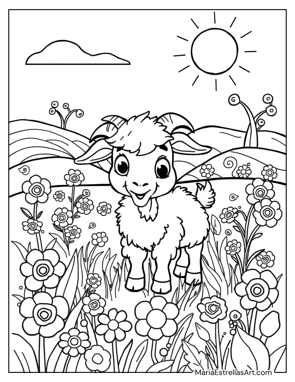 Giggling Goat Grazing for Kids to Color