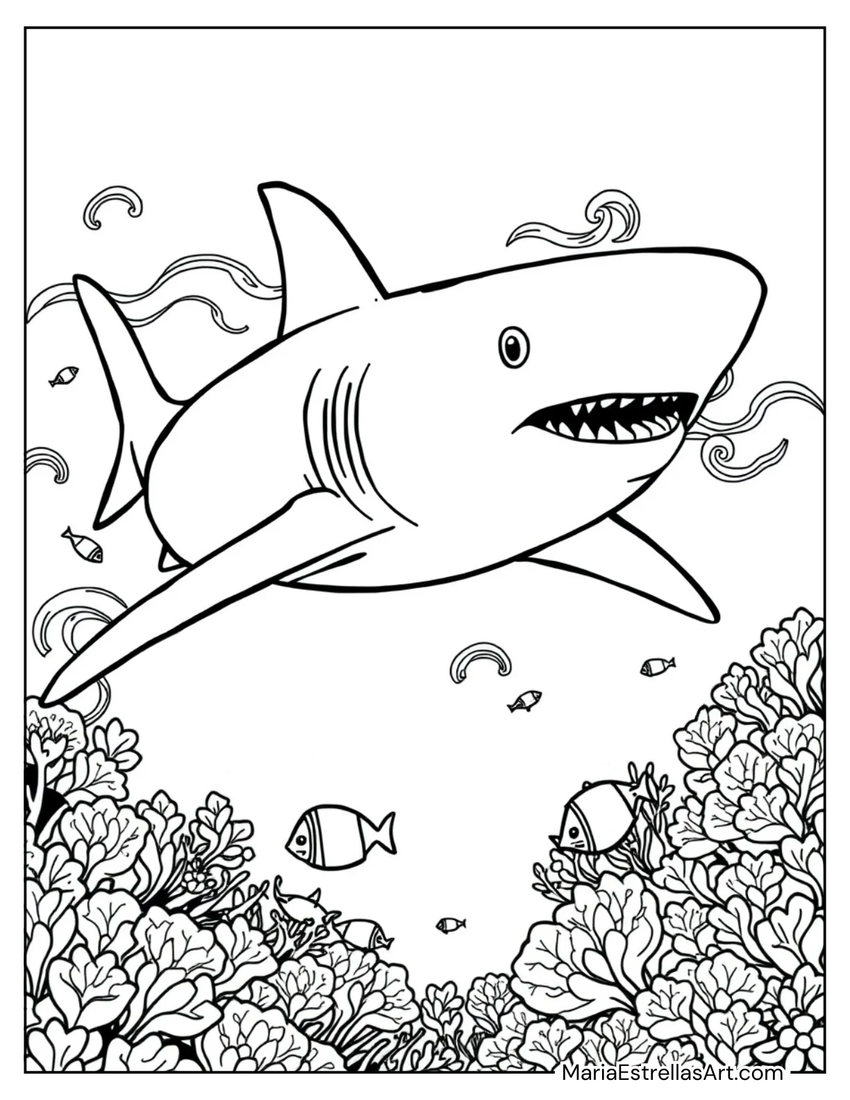 Great White Shark in the Ocean to Color for Kids