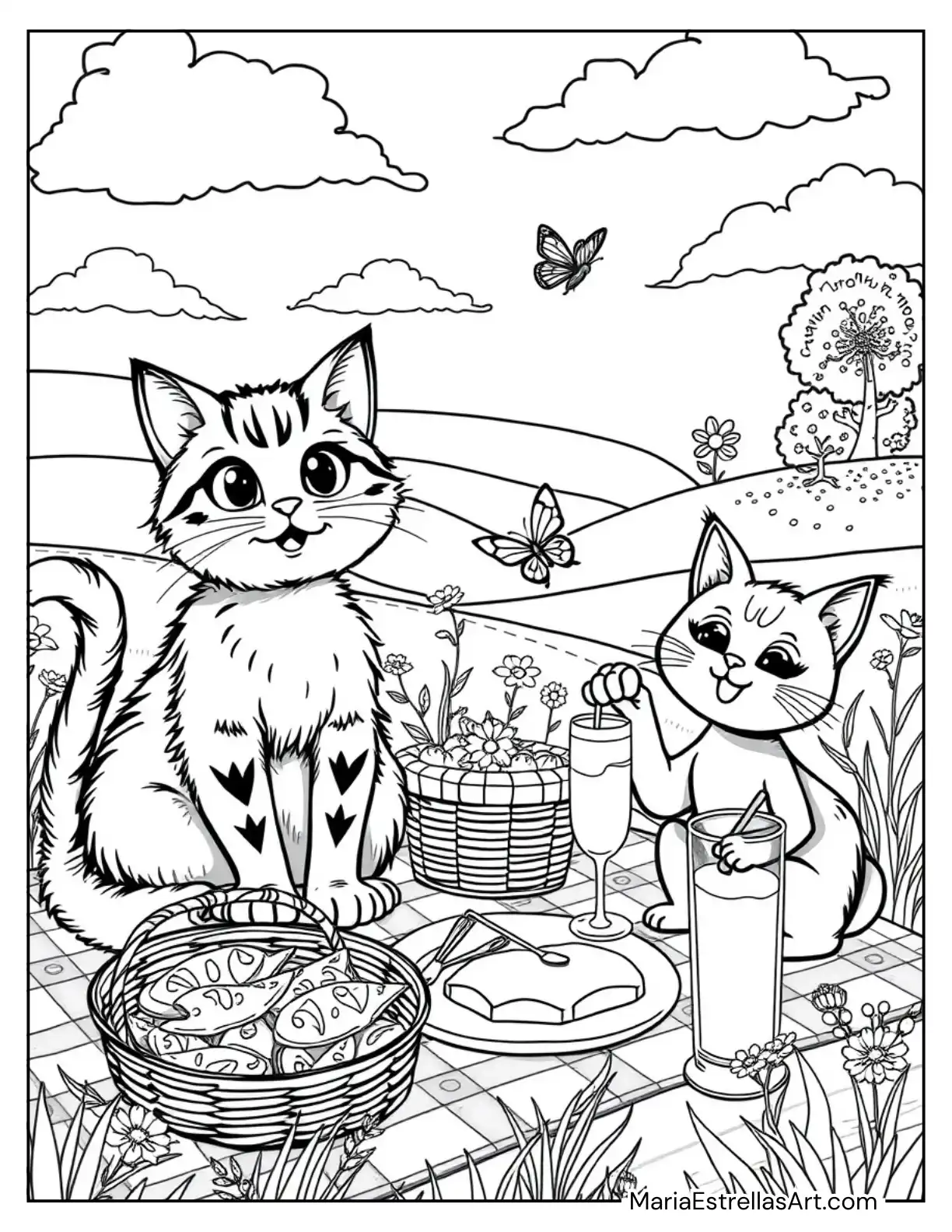 Happy Cats on a Picnic