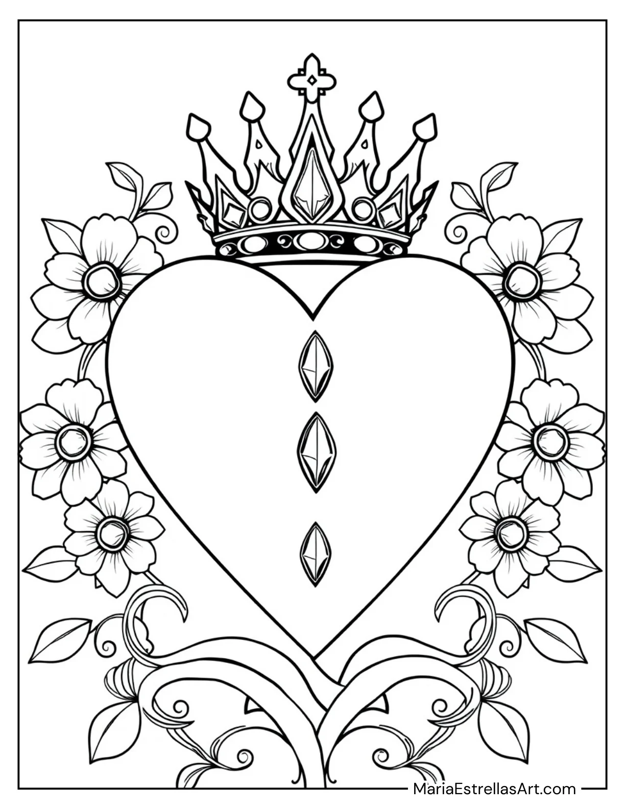 Heart With Crown and Jewel Patterns