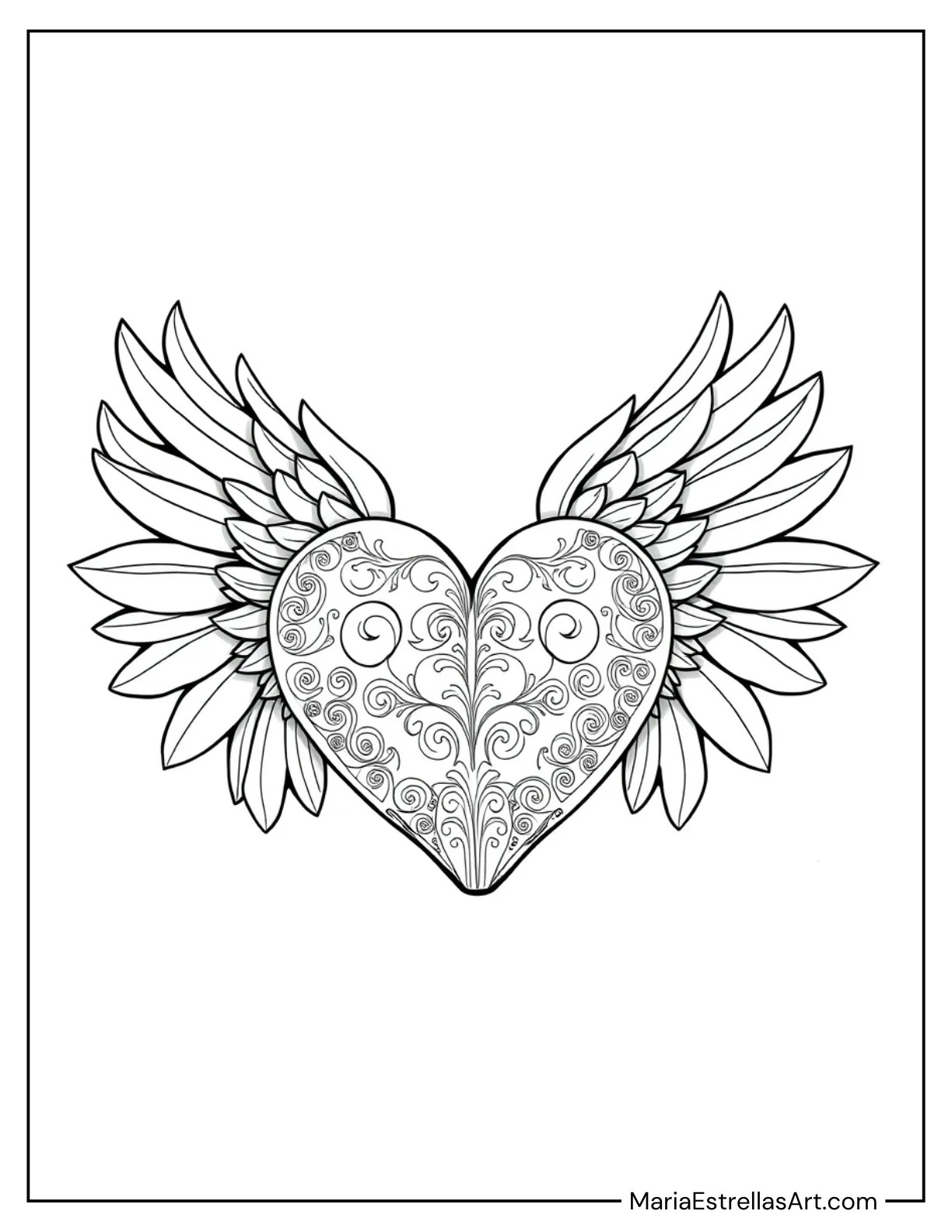 Heart With Wings to Color for Kids