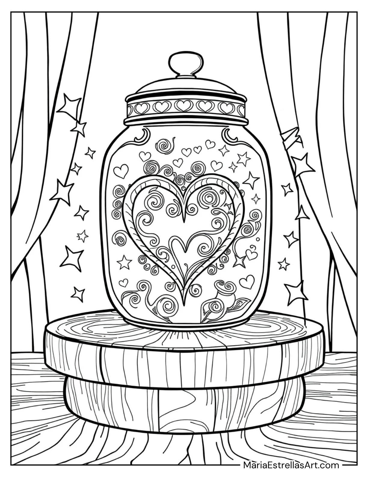 Heart in a Jar With Sparkles Coloring Page