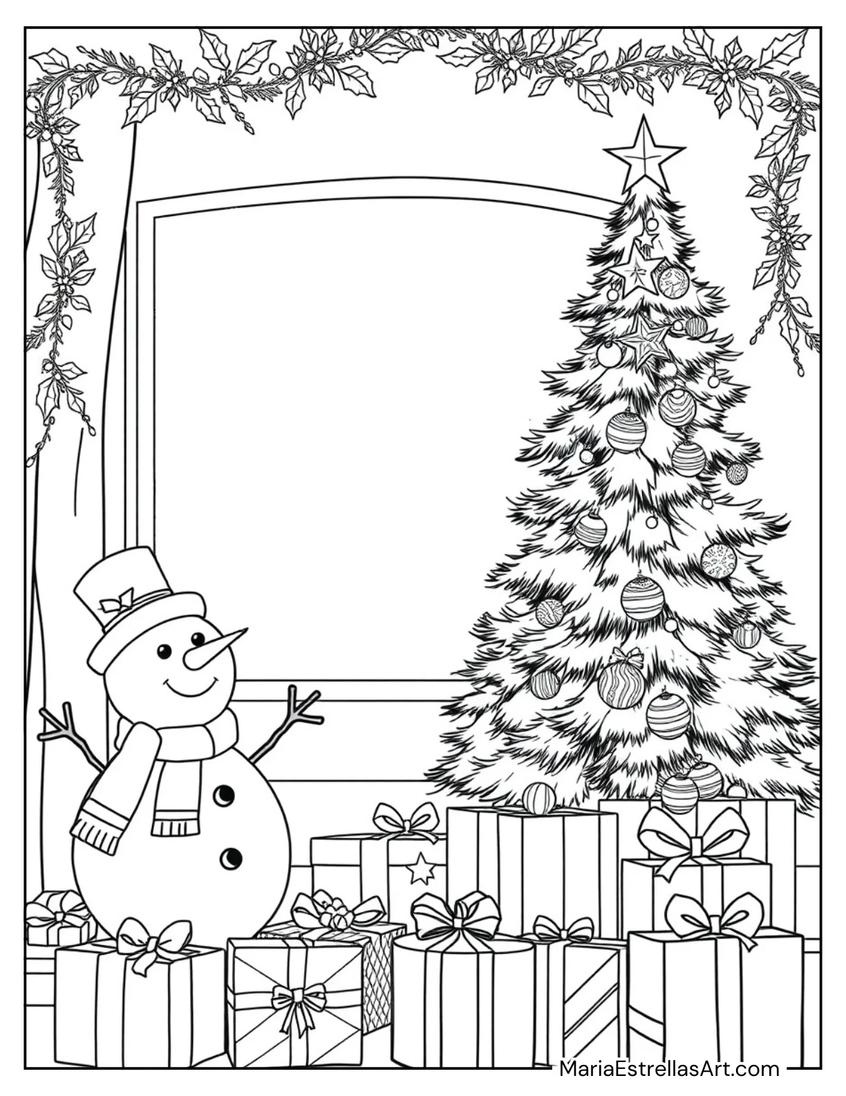 Holiday-Themed Corner With a Christmas Tree to Color for Kids