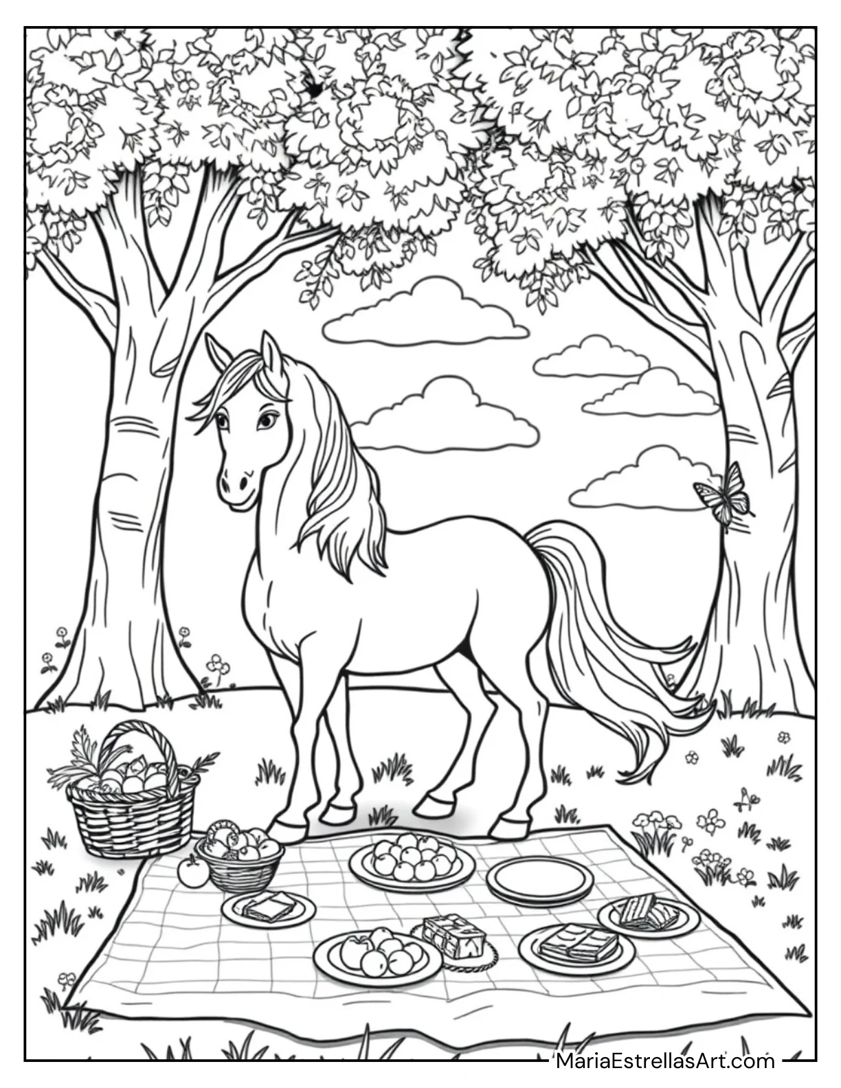 Horse in a Summer Picnic Scene