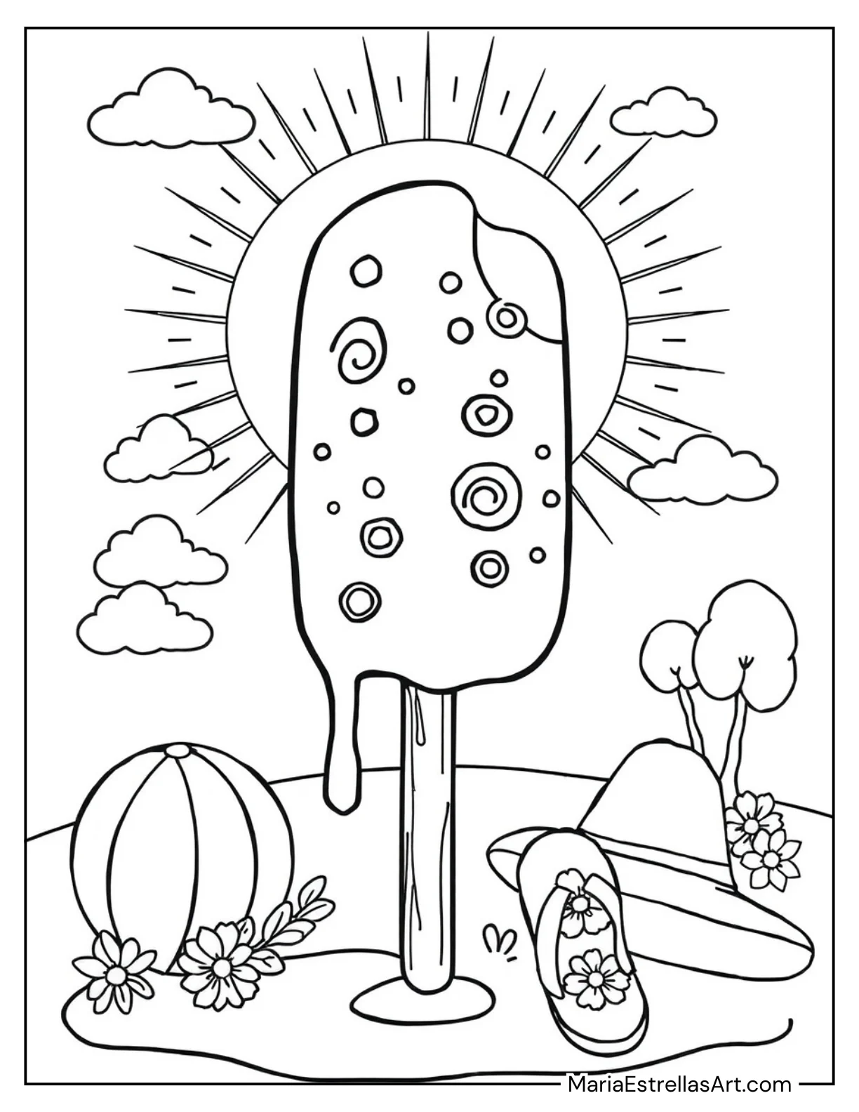 Ice Pop Melting in the Summer Sun for Kids to Color