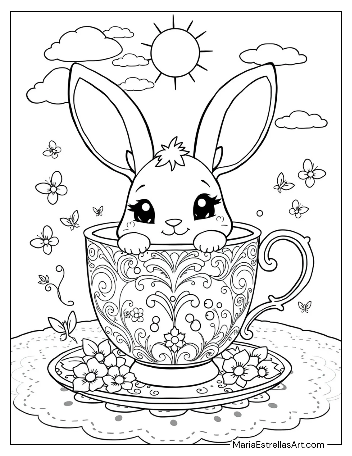 Kawaii Bunny in a Tea Cup