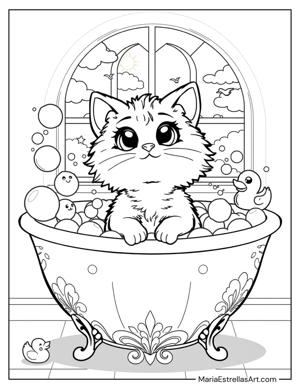 Kawaii Cat in a Bubble Bath