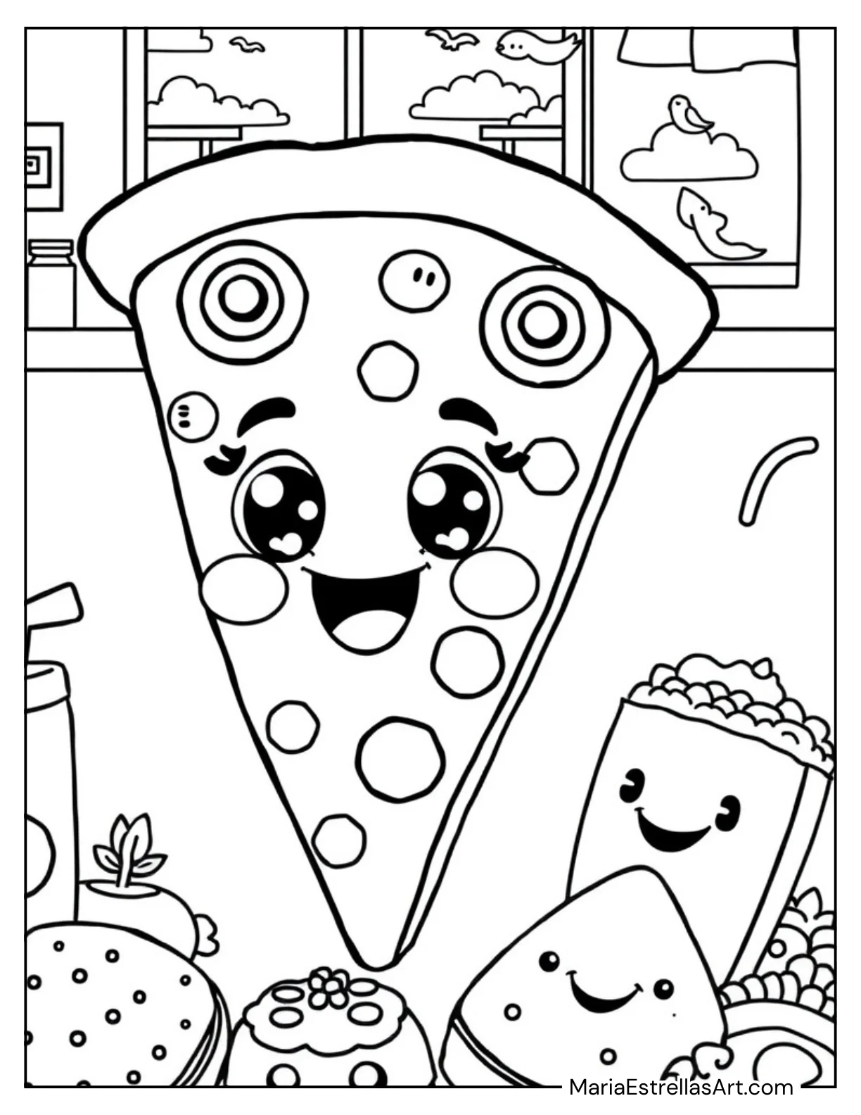 Kawaii Pizza Slice with Cheesy Smiles