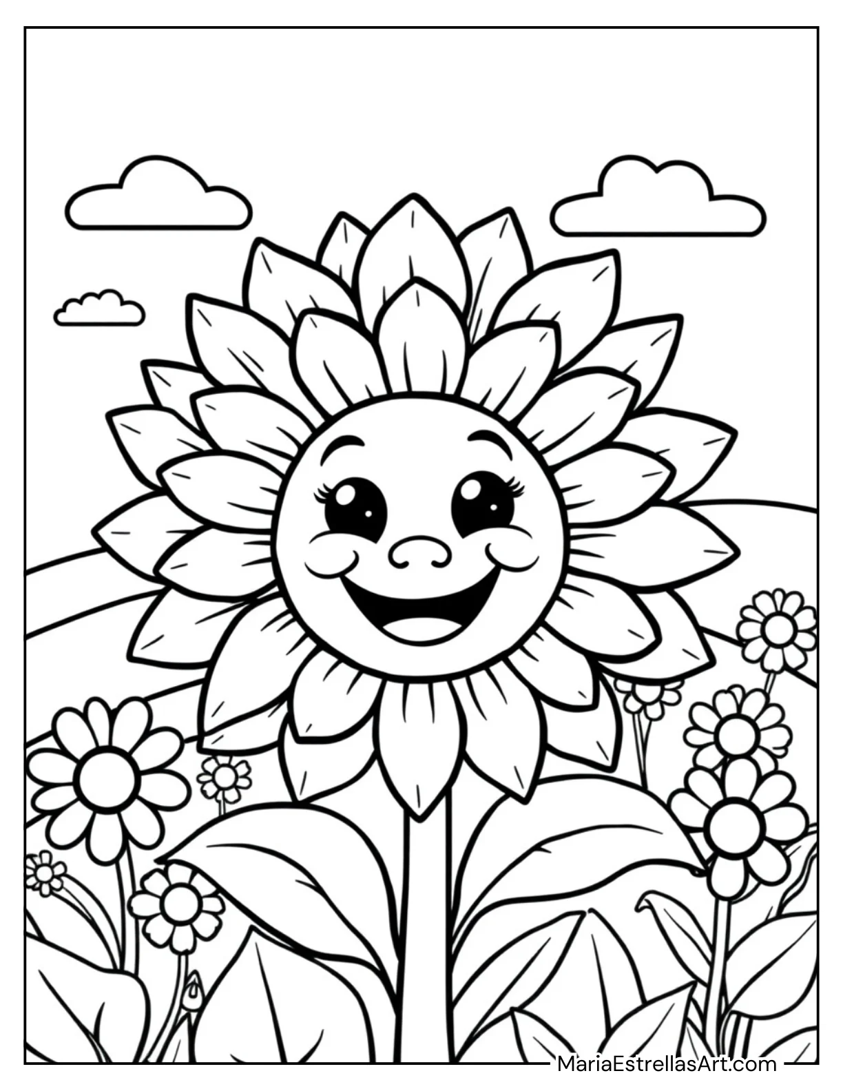 Kawaii Sunflower with a Smiling Face