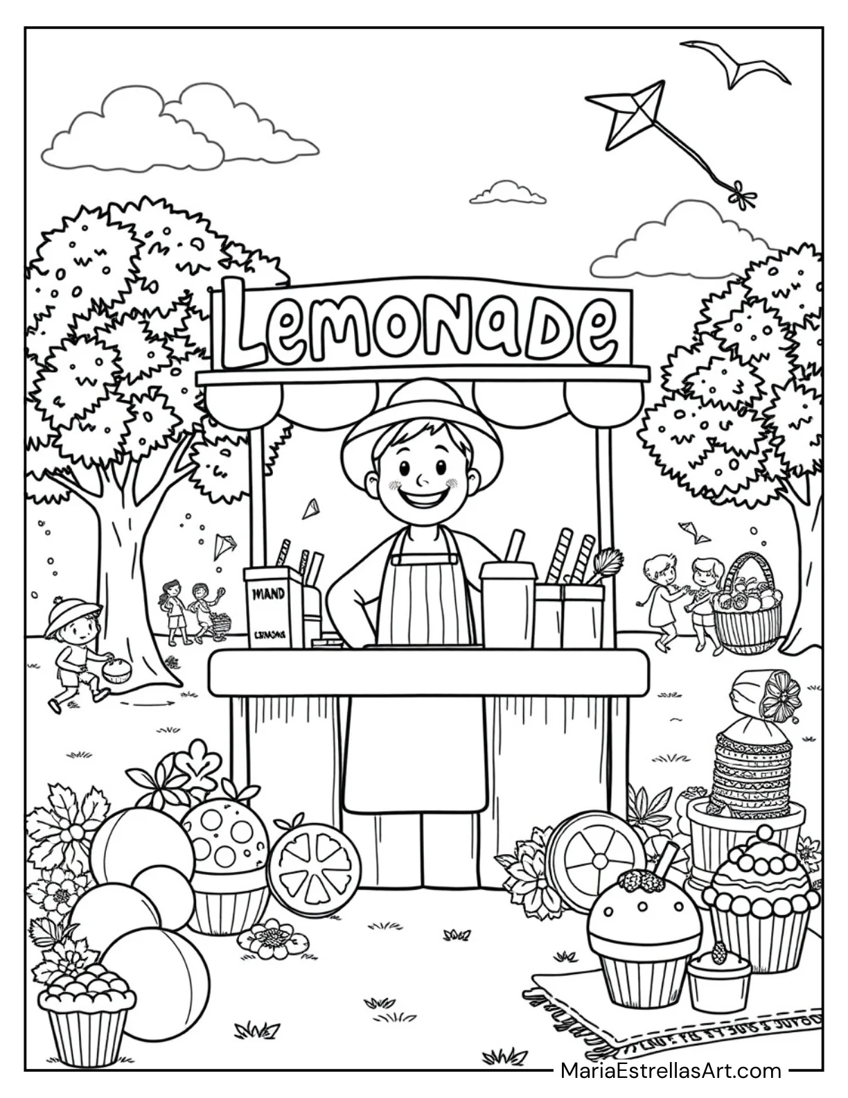 Lemonade Stand with Summer Treats Coloring Sheet