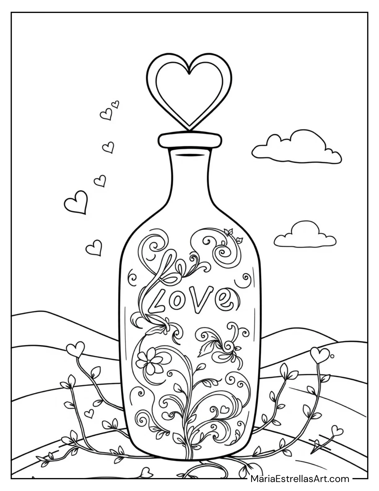 Love Potion Bottle Valentine's Coloring Page