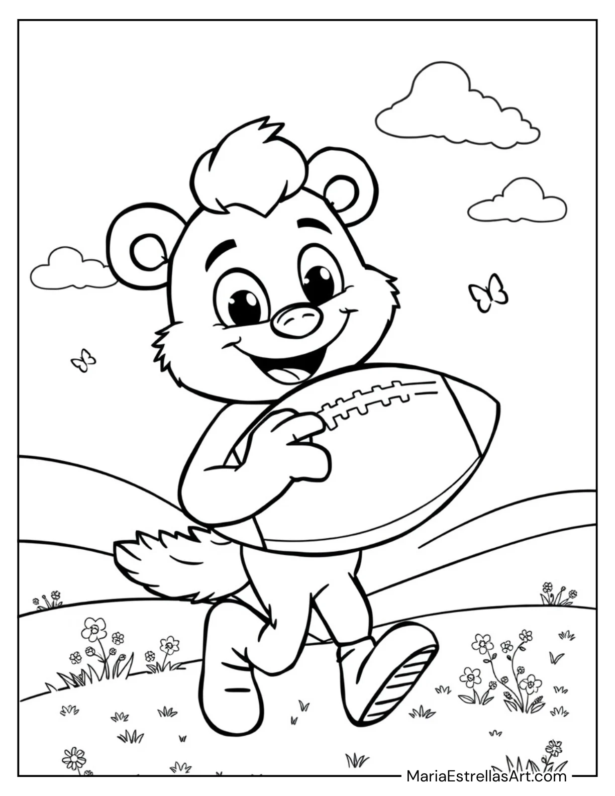 Mascot Carrying a Football Coloring Sheet