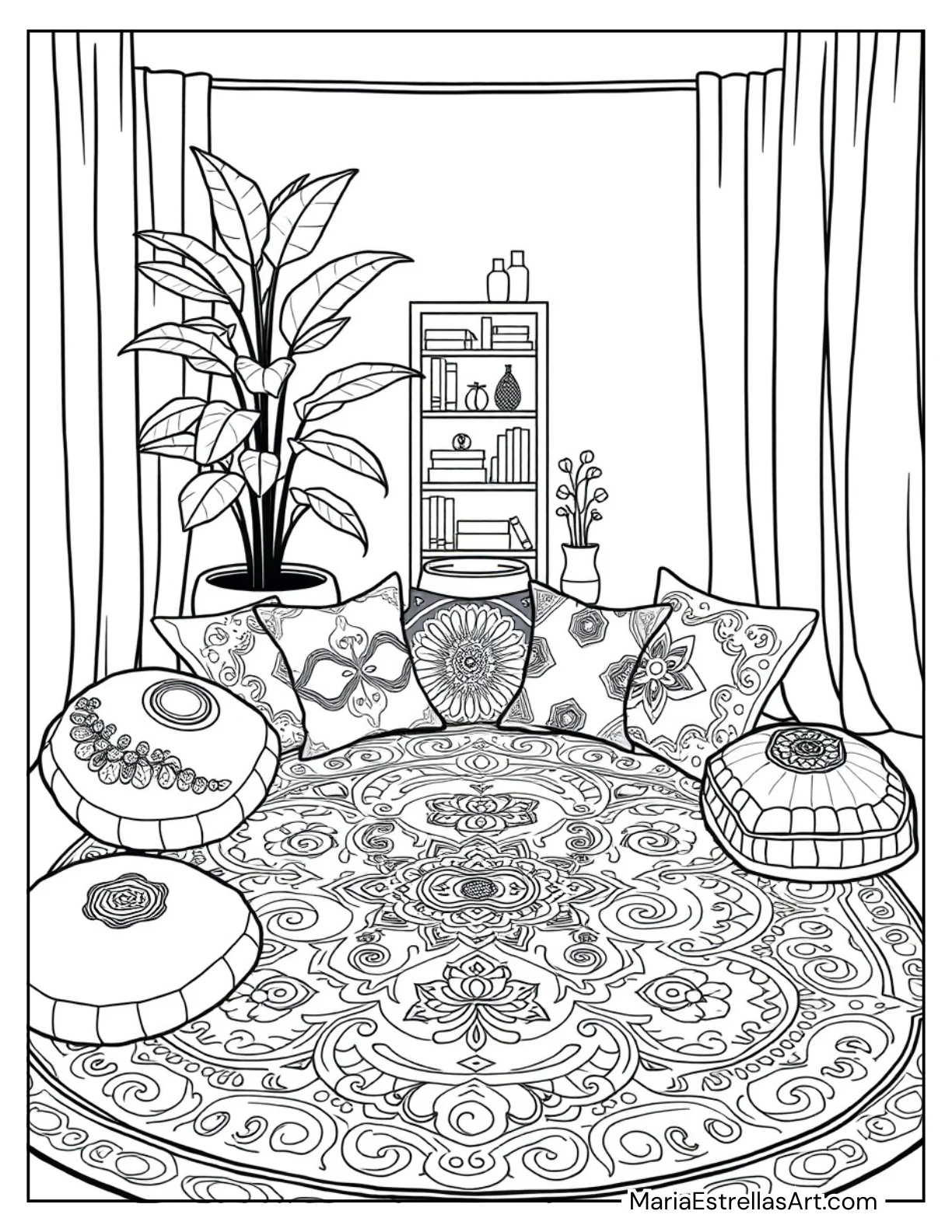 Meditation Corner With a Rug, and Pillows