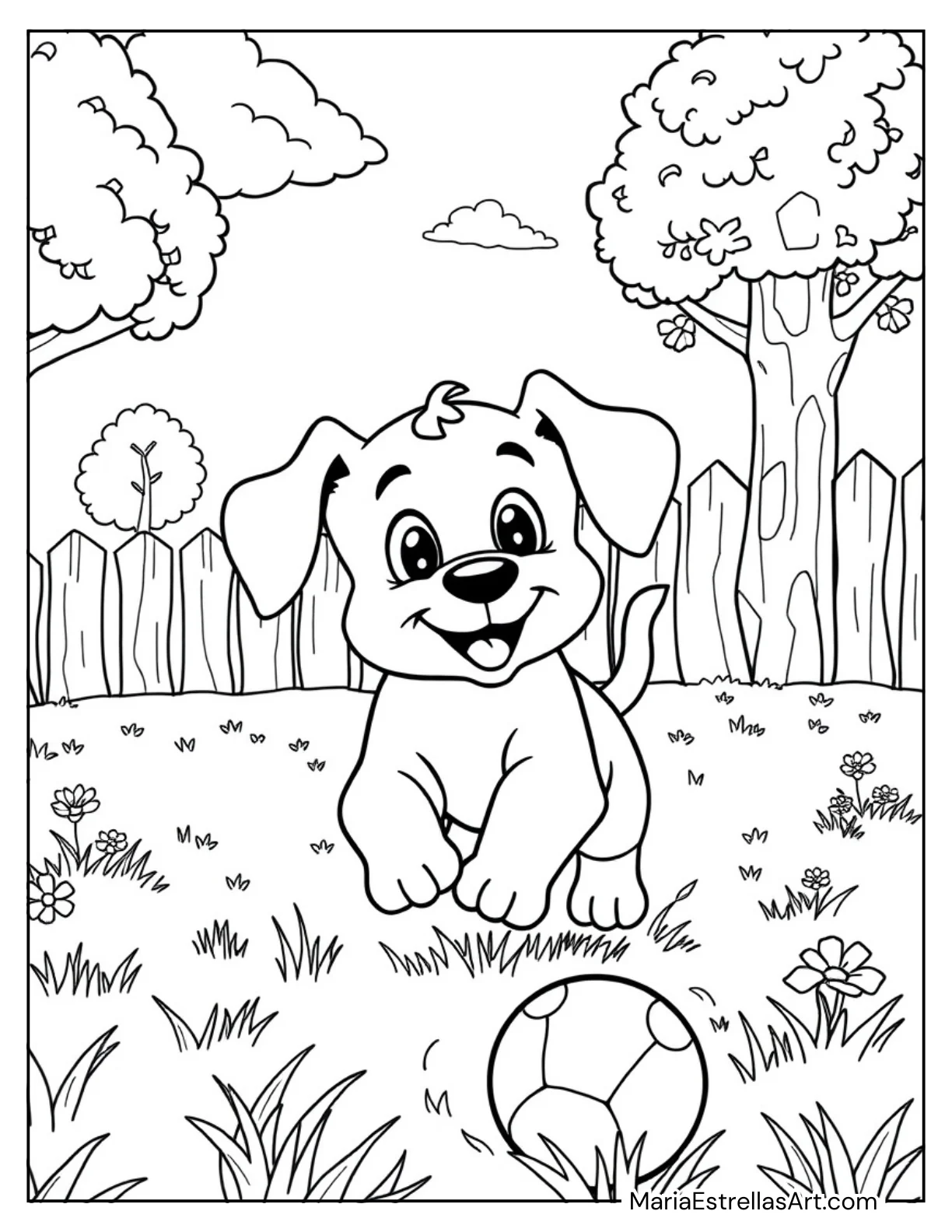 Playful Puppy with Ball Coloring Page