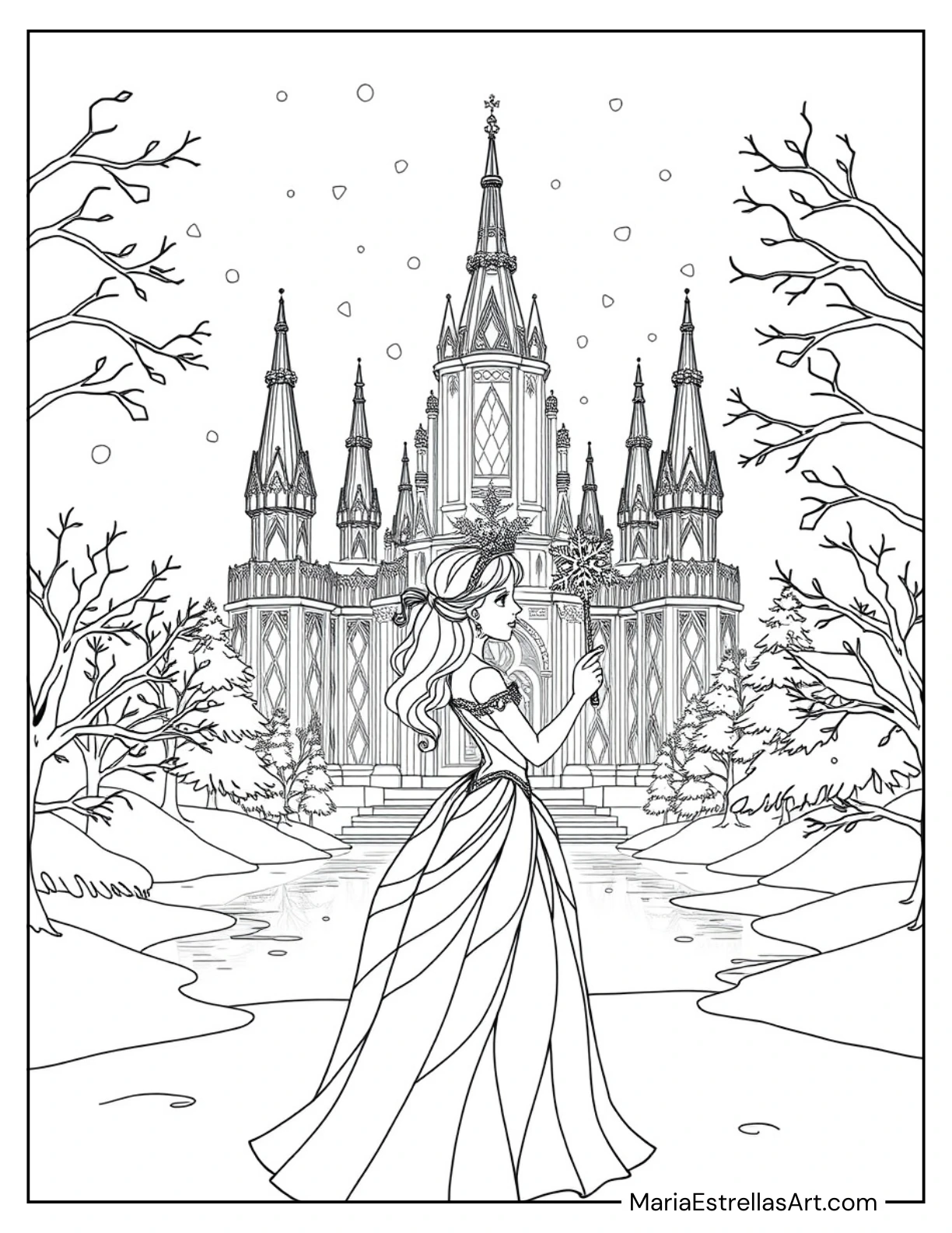 Princess in a Crystal Palace With a Frozen Landscape