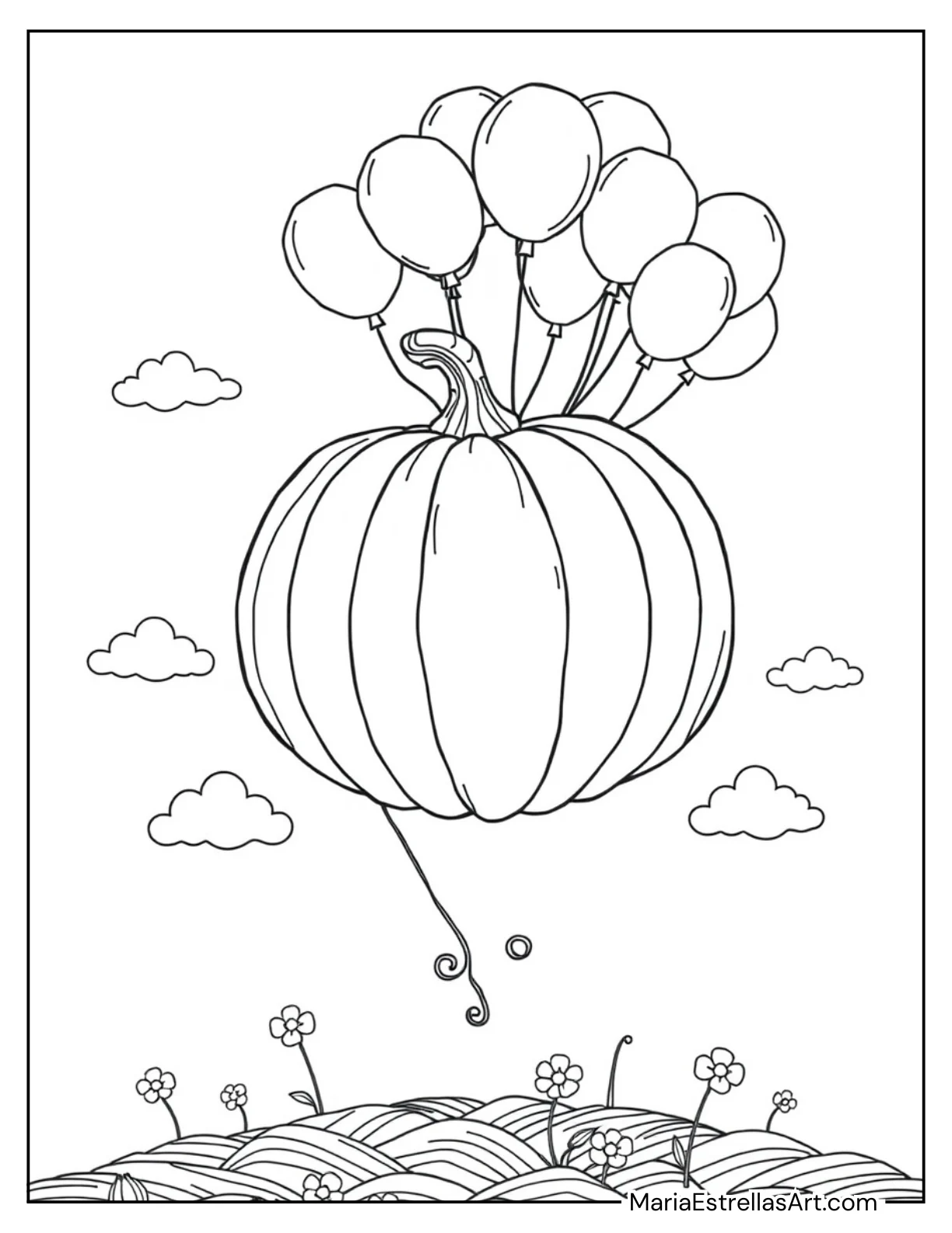 Pumpkin Being Lifted by Balloons