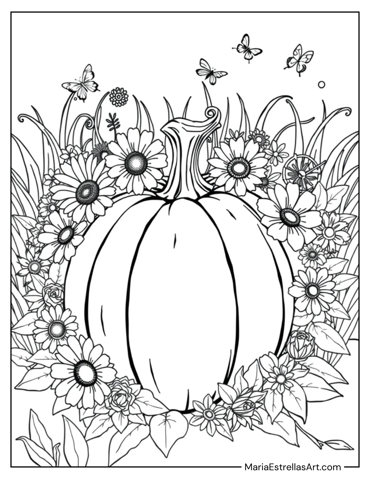 Pumpkin Decorated With Floral Wreaths Coloring Page