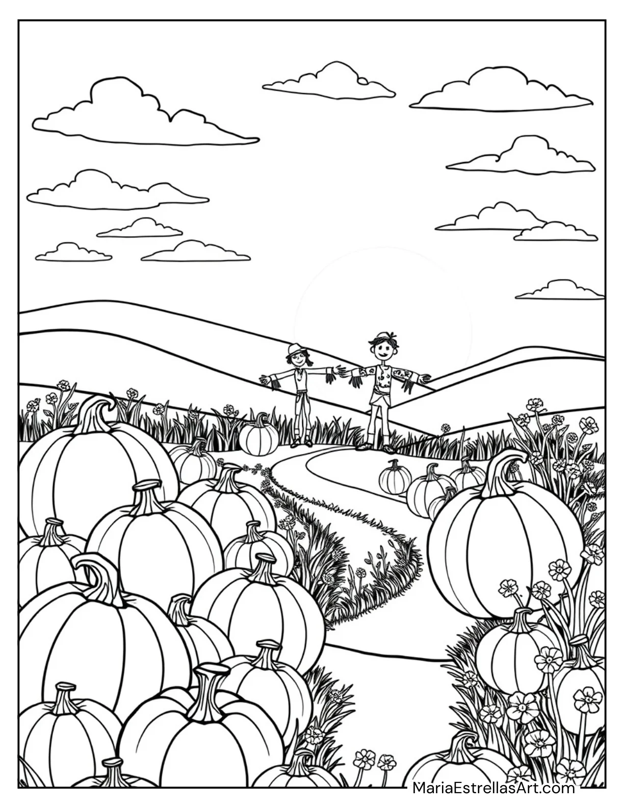 Pumpkin Patch at Sunset Coloring Sheet