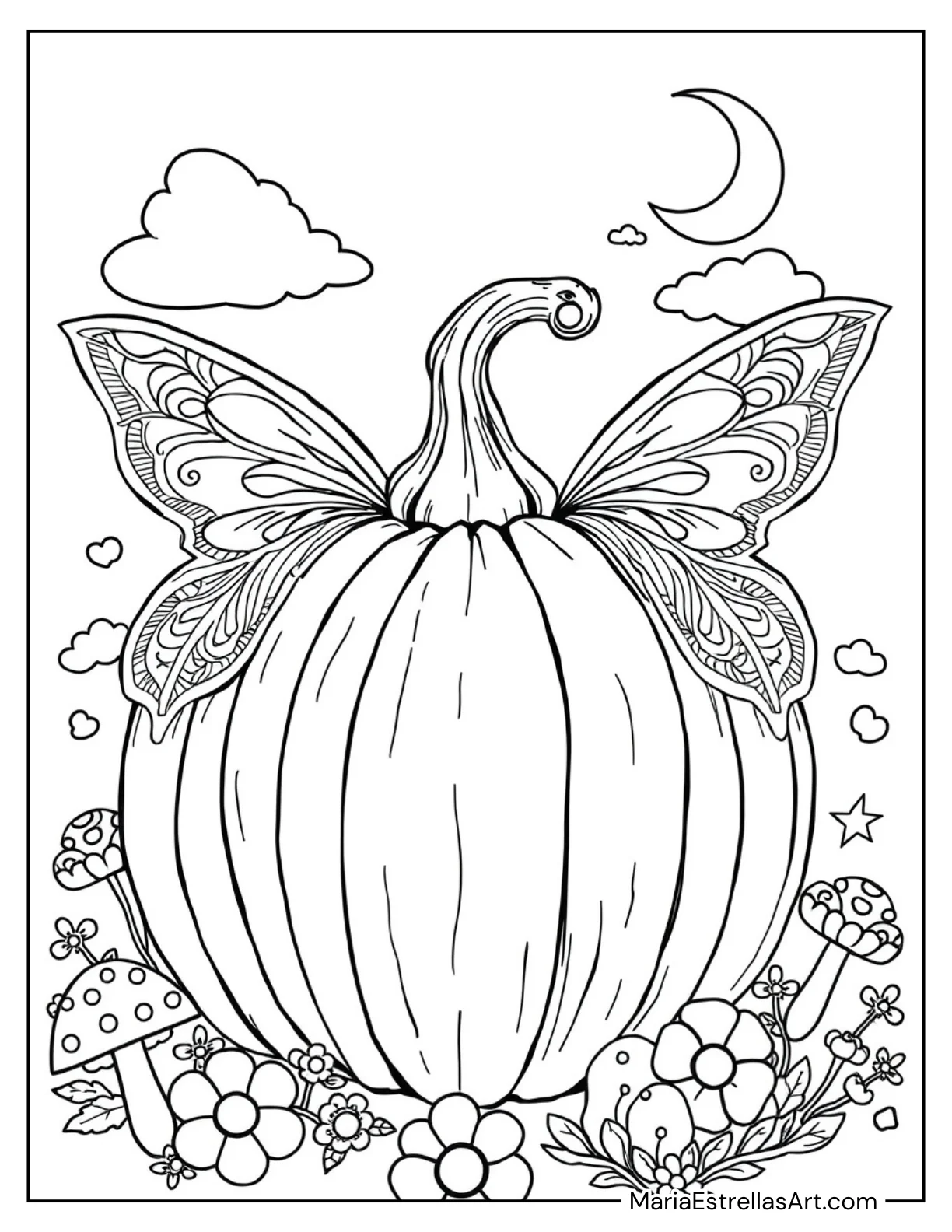 Pumpkin With Fairy Wings to Color for Kids