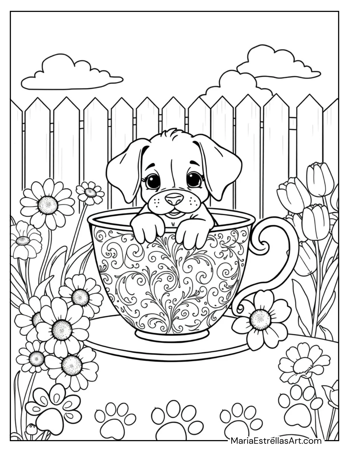 Puppy Sitting in a Teacup Coloring Sheet