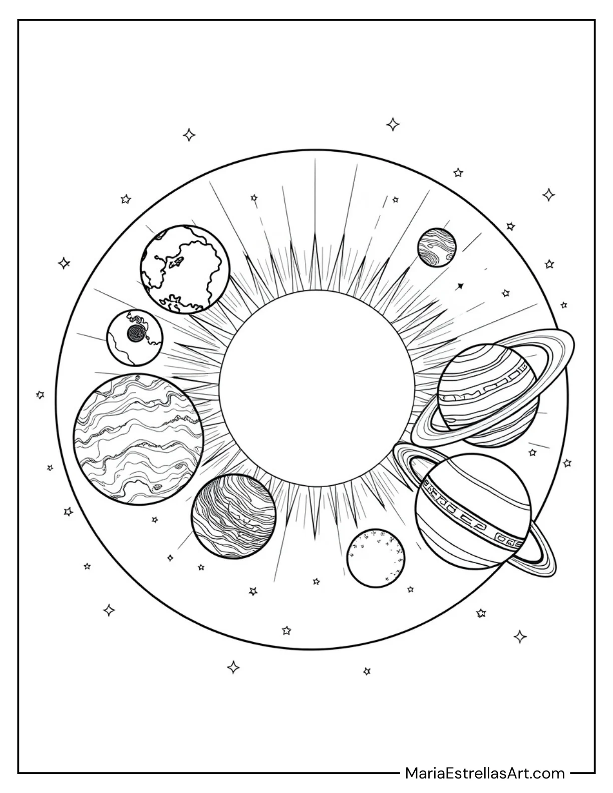 Realistic Solar System to Color for Kids