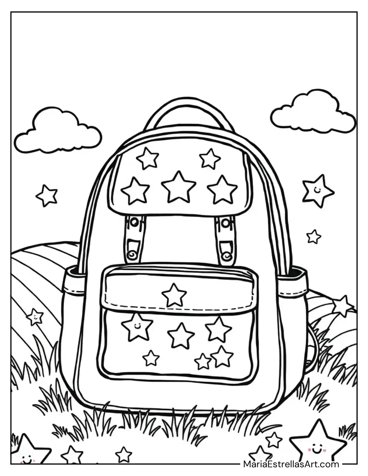 Retro Backpack With Star Stickers Coloring Page