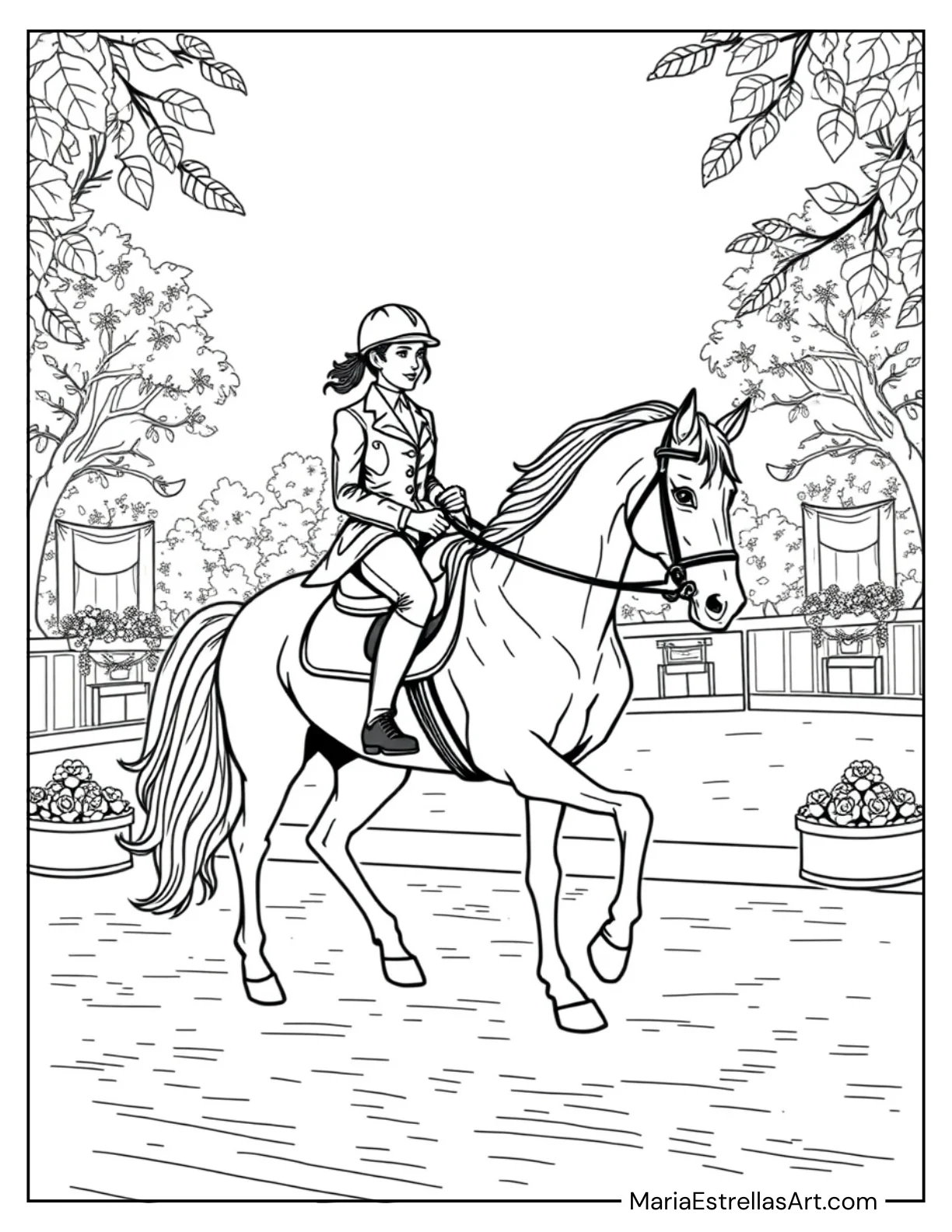 Rider and Horse in a Competition Coloring Sheet