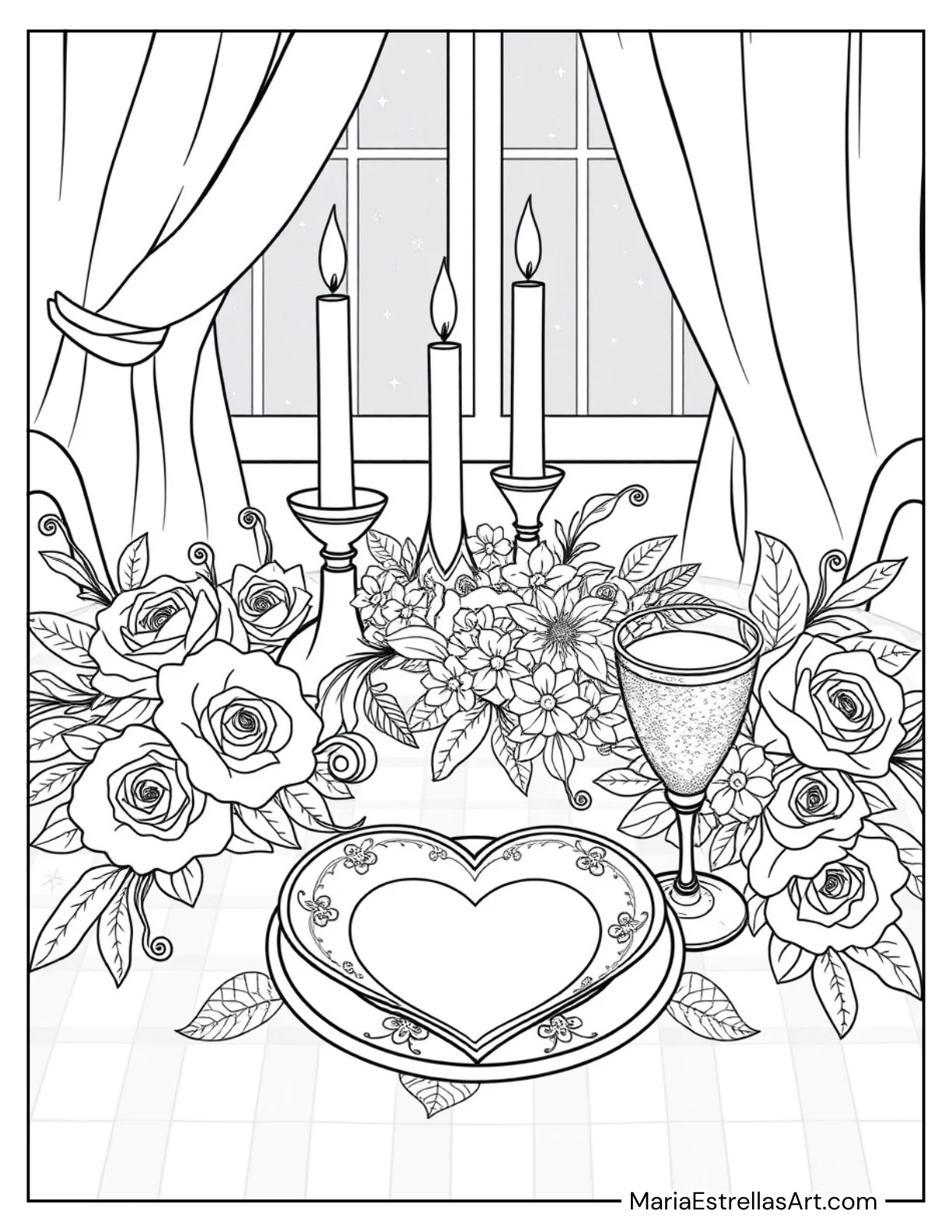 Romantic Candlelit Dinner Scene Coloring Page