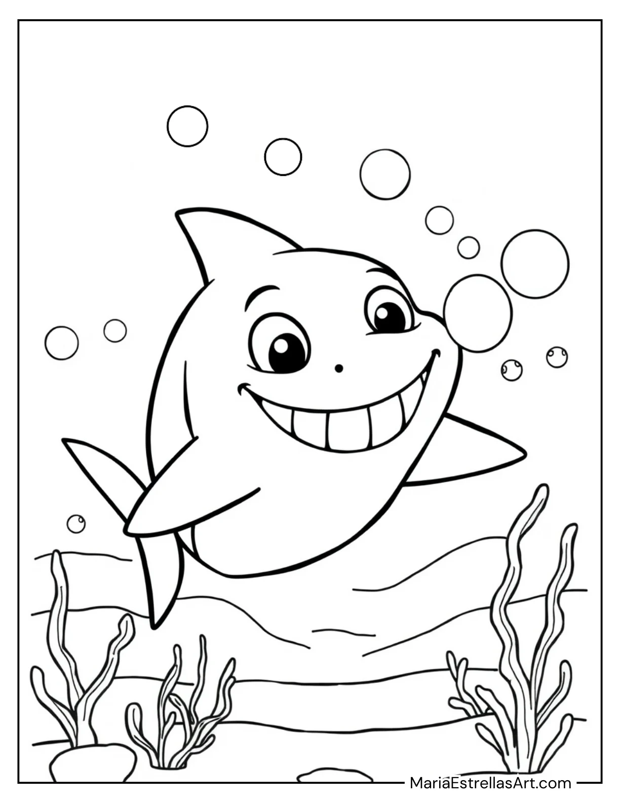 Shark Blowing Bubbles Coloring Sheet