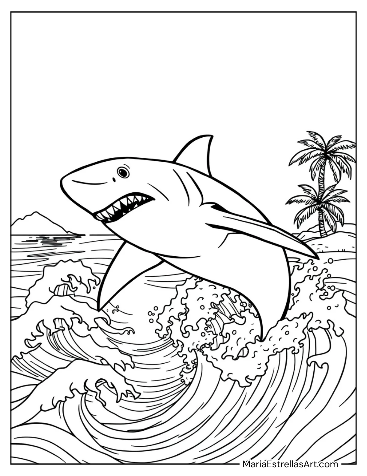 Shark Jumping Out of the Water Coloring Sheet