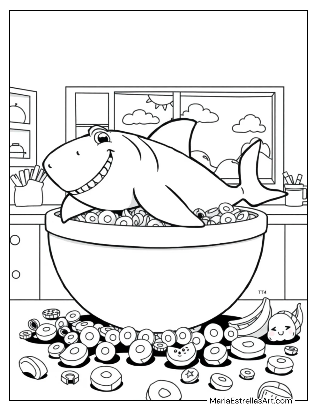 Shark Resting on a Giant Cereal Bowl