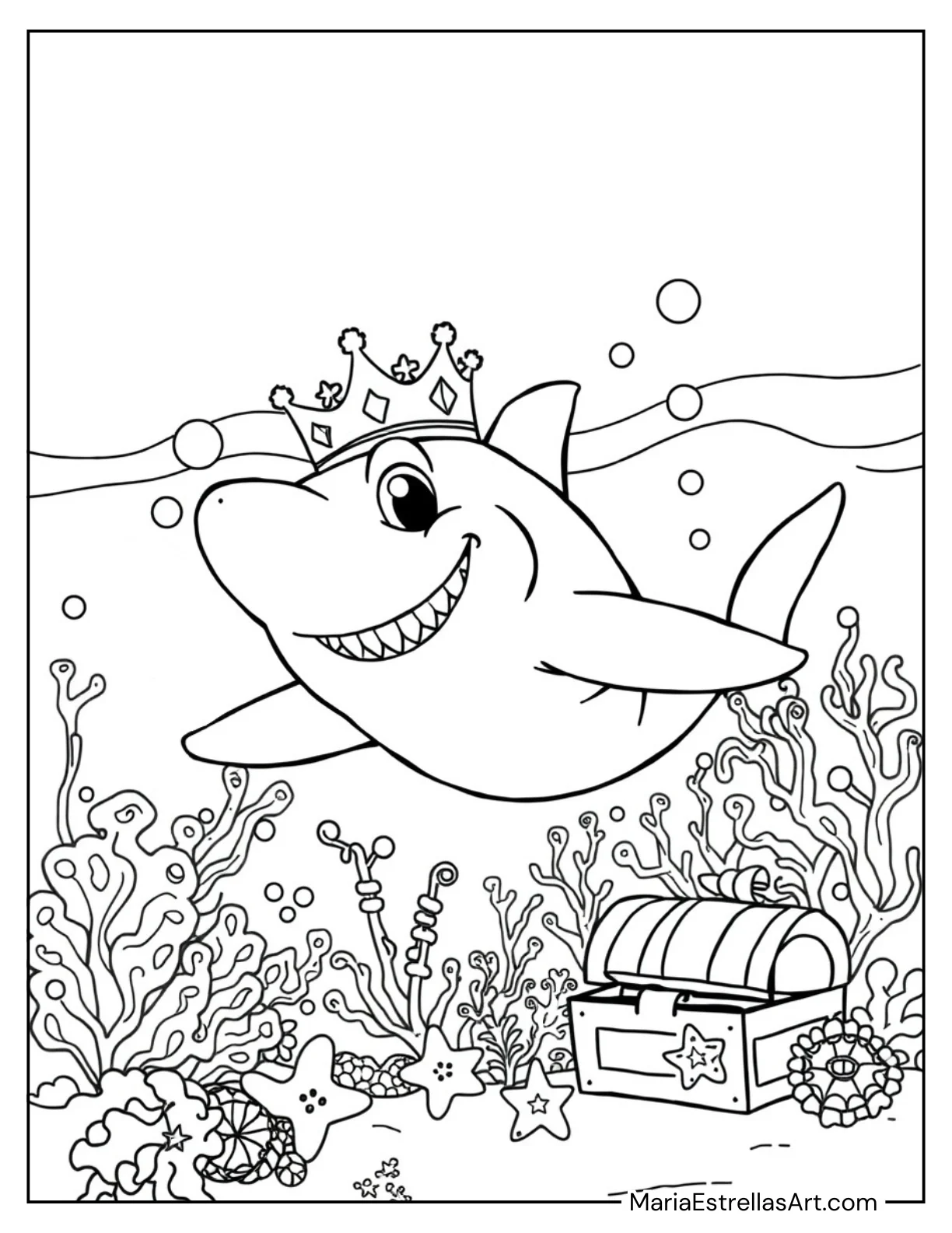 Shark With a Crown Coloring Page