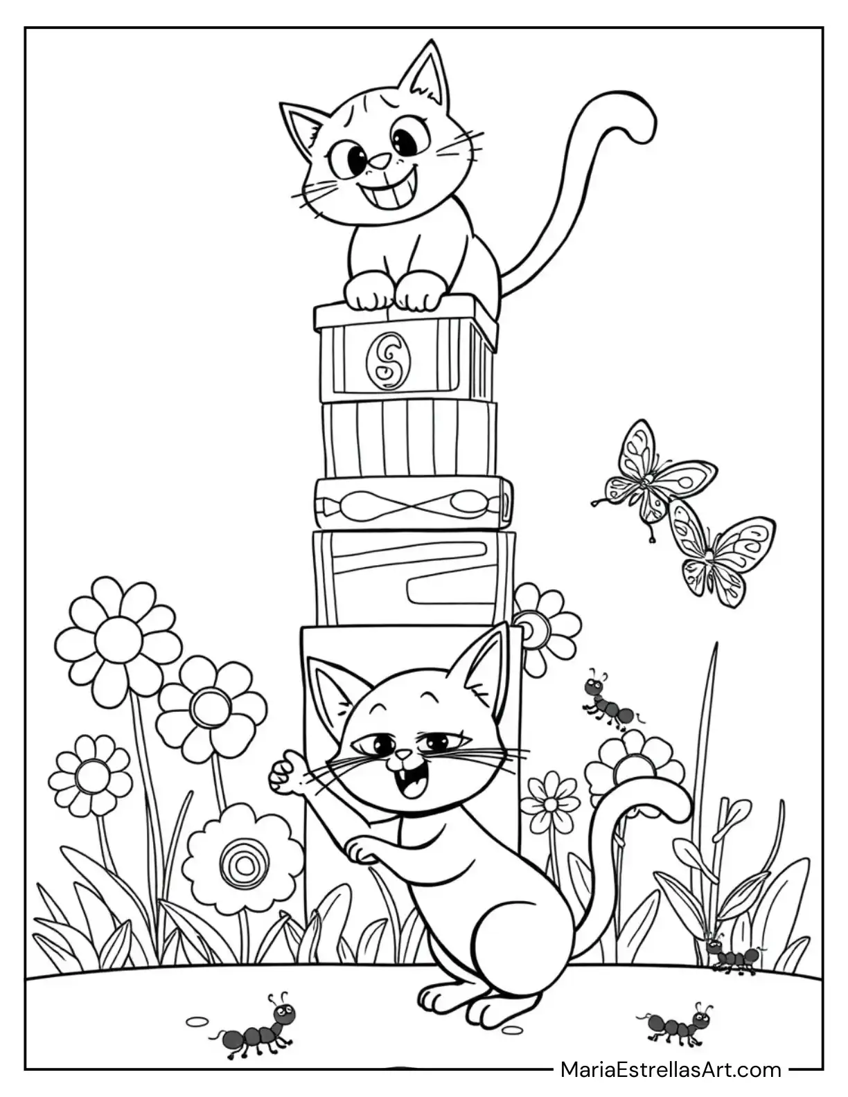 Silly Cats and Crazy Antics Coloring Page