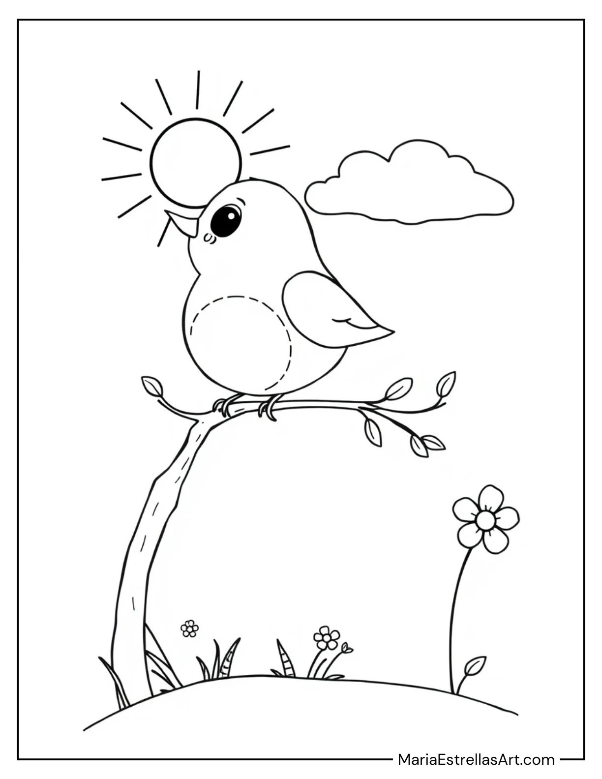 Singing bird on a Branch Coloring Page