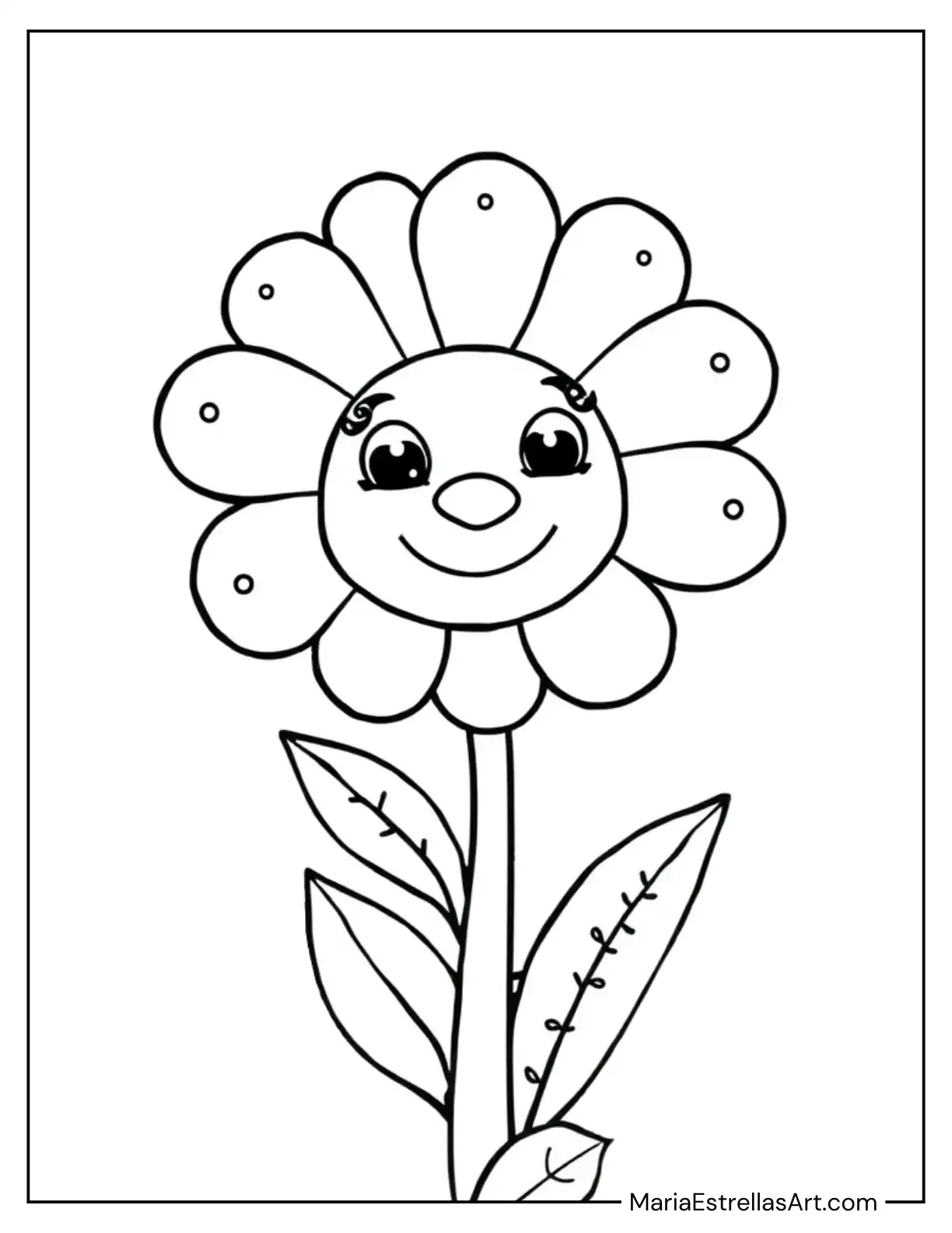 Smiling Flower With Round Petals and a Happy Face Coloring Sheet