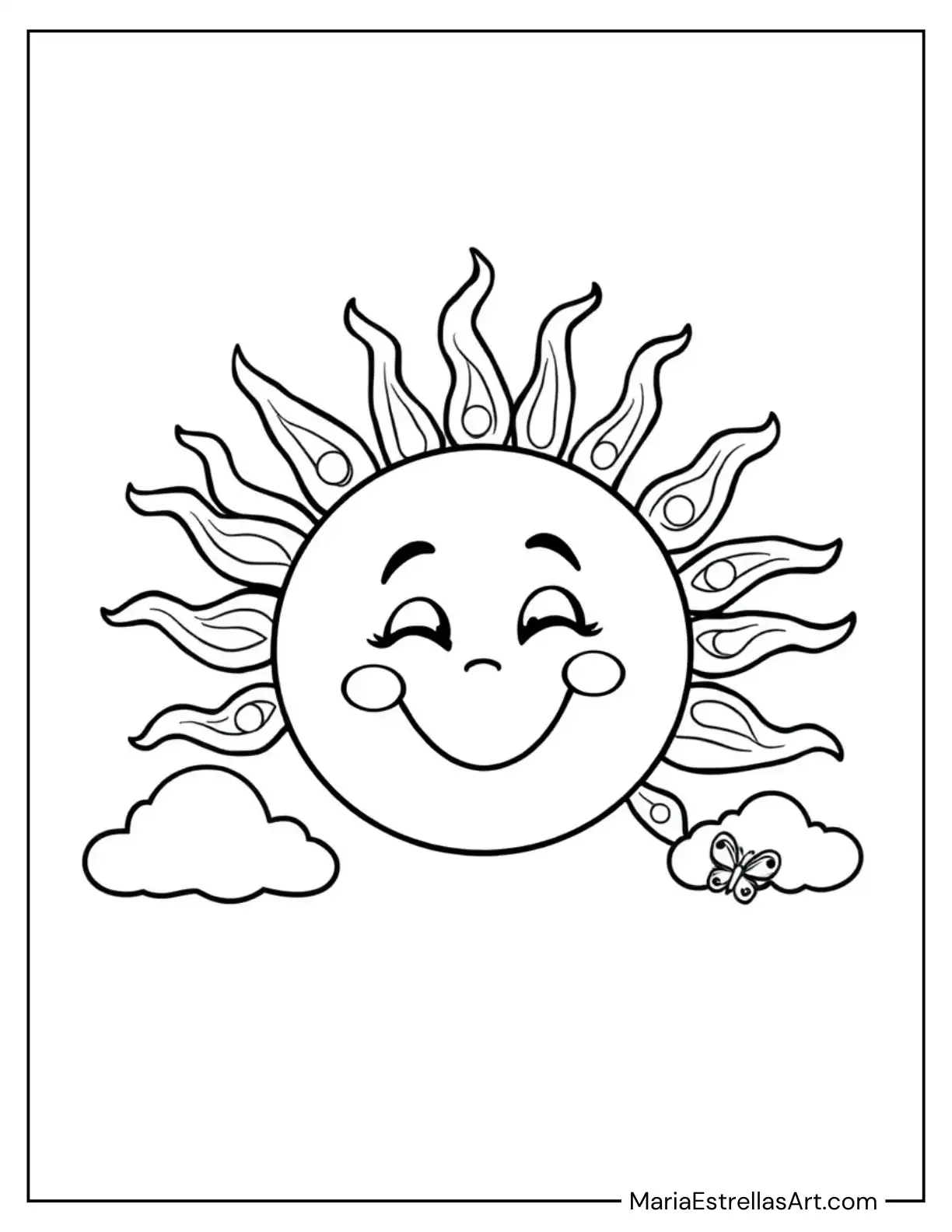 Smiling Sun With Simple Rays and a Happy Face Coloring Page