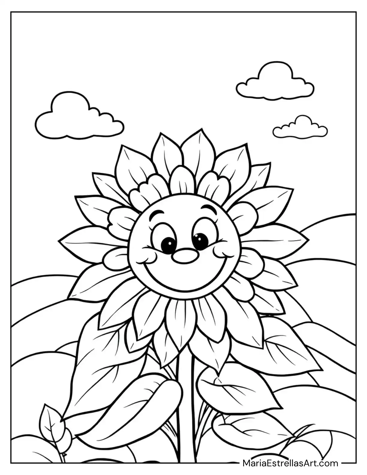 Smiling Sunflower With Leaves