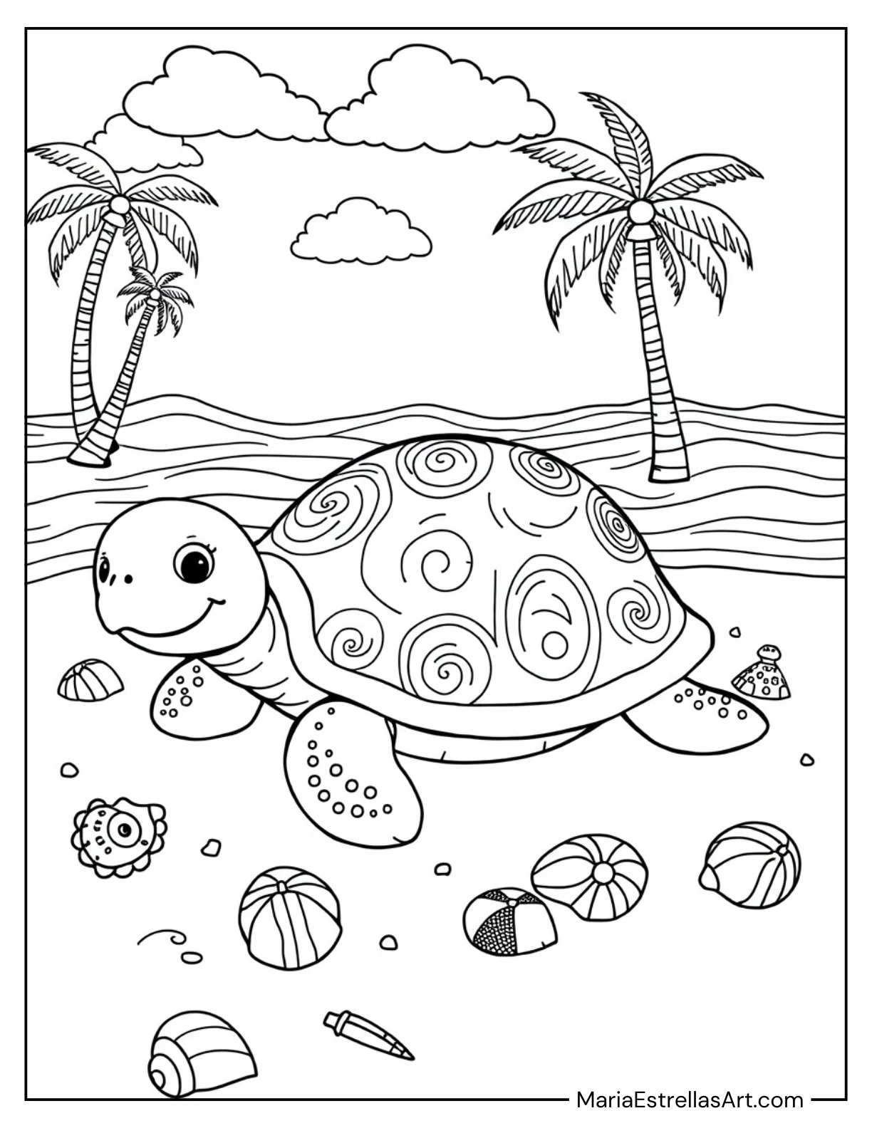 Smiling Turtle on a Sandy Beach