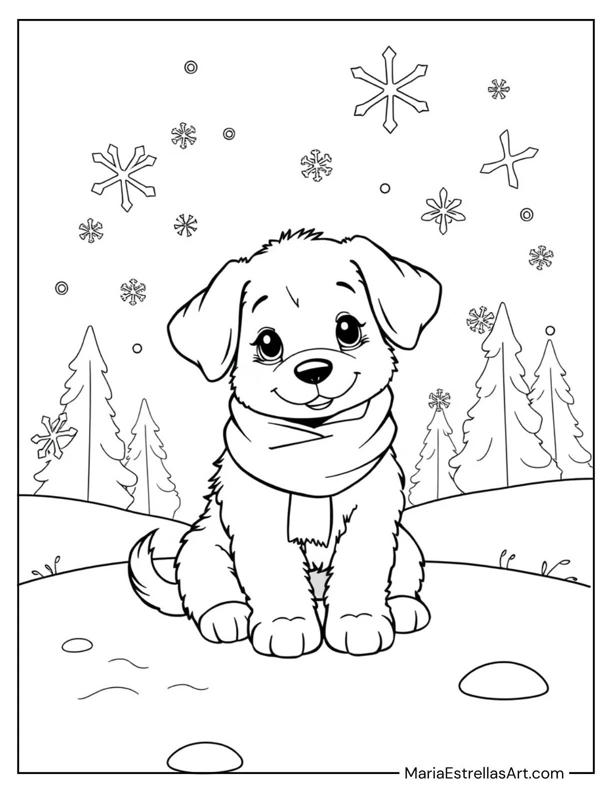 Snowy Puppy with a Scarf