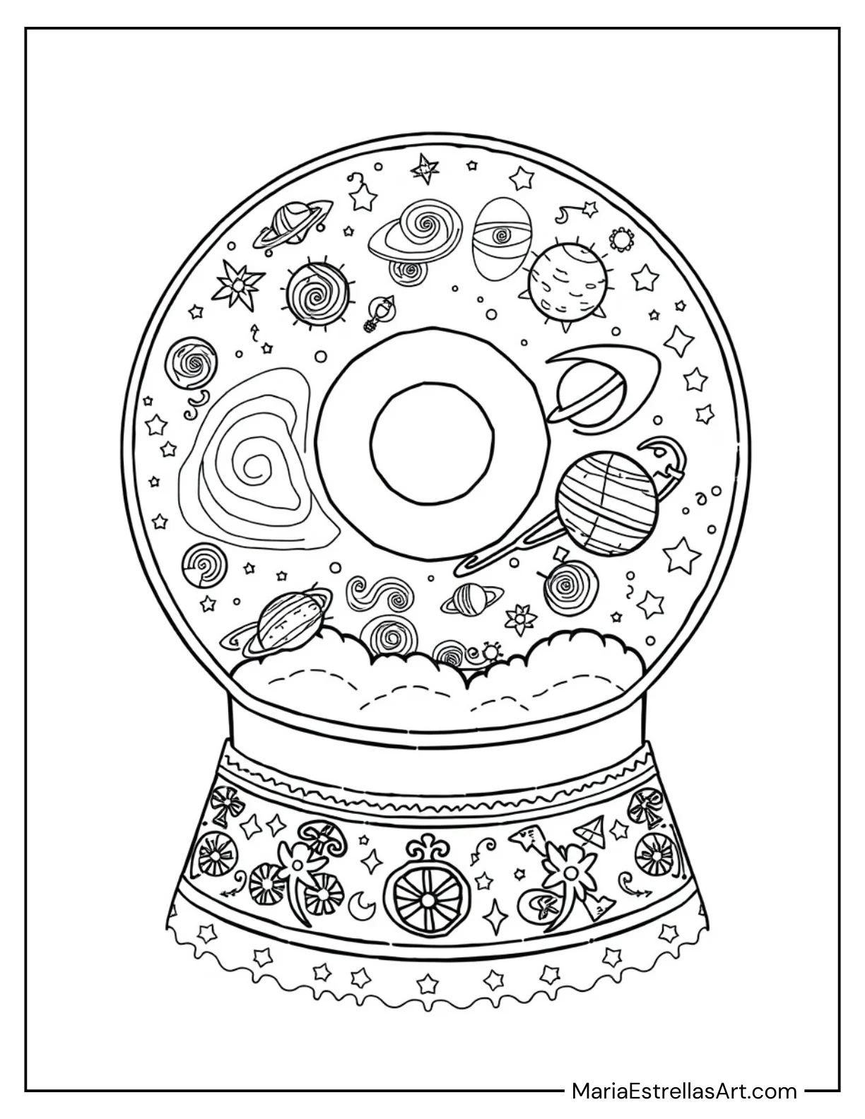 Solar System in a Cosmic Snow Globe to Color for Kids