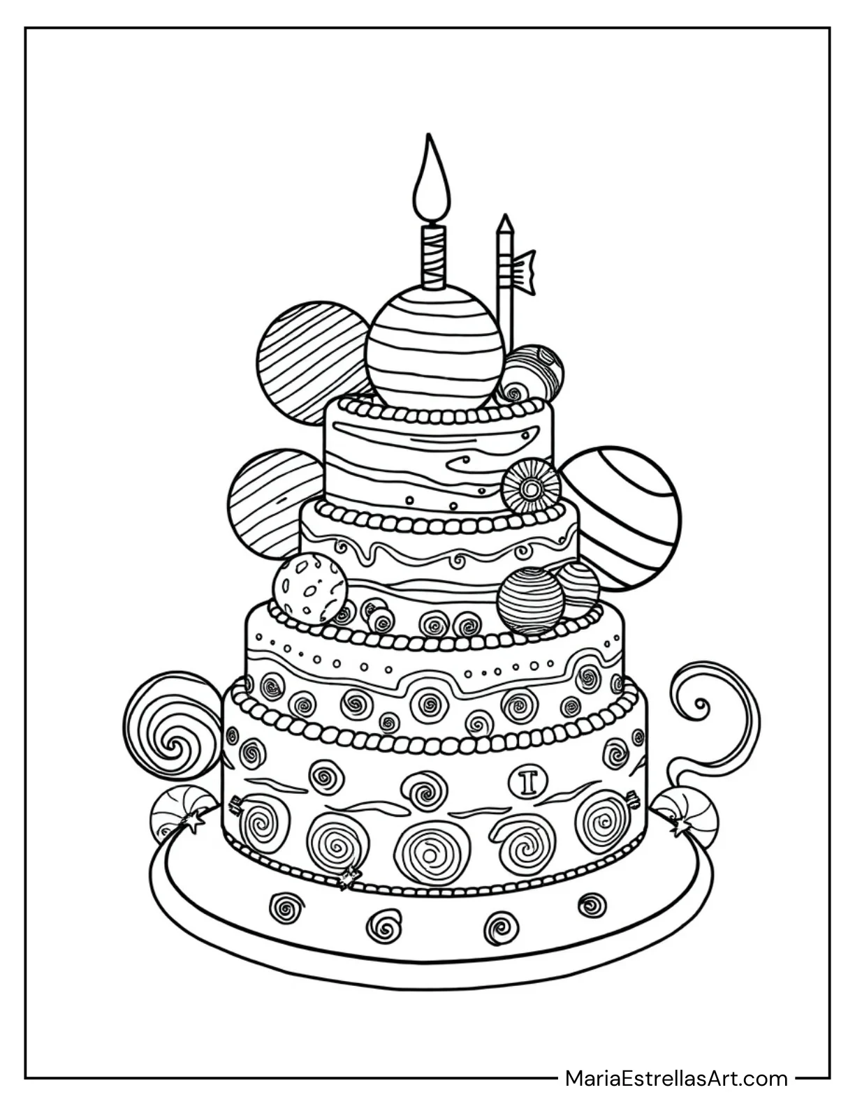 Solar System on a Cosmic Cake Coloring Page