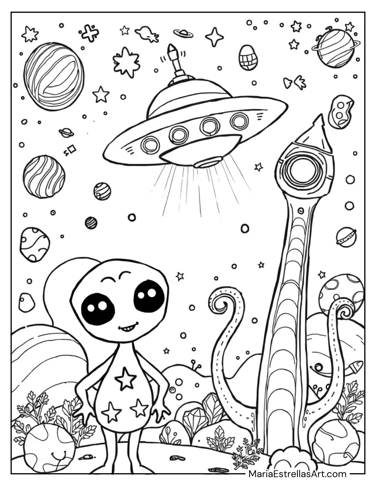 Space Creatures Like Alien to Color for Kids