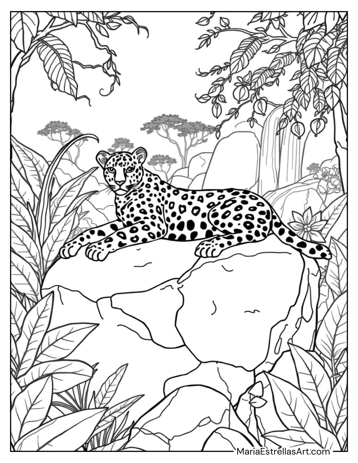 Spotted Leopard Resting Coloring Sheet