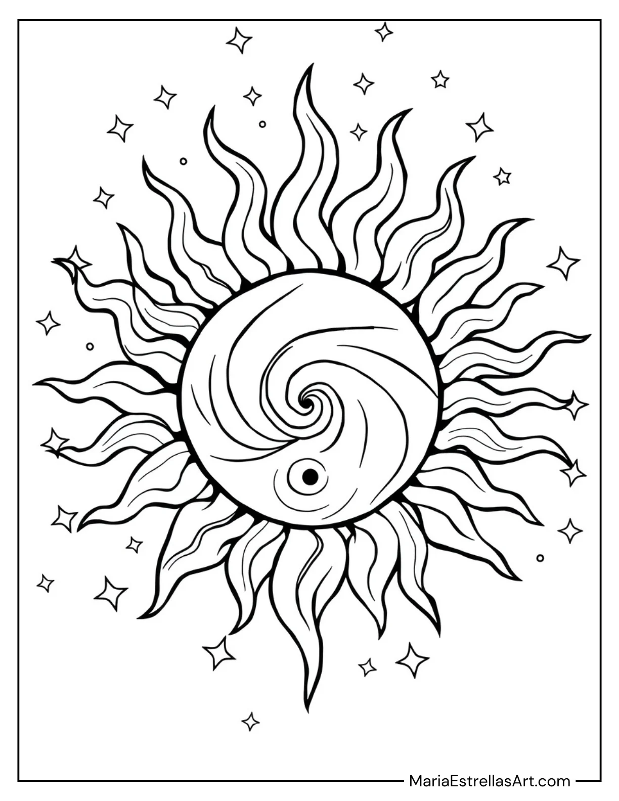 Sun With Flames to Color for Kids