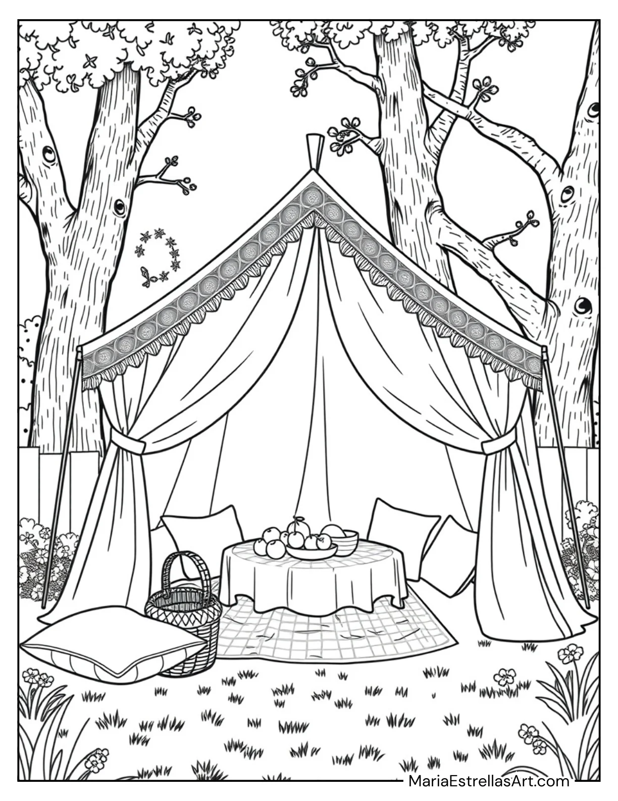 Tent Set Up in the Backyard Cozy Spaces Coloring Page