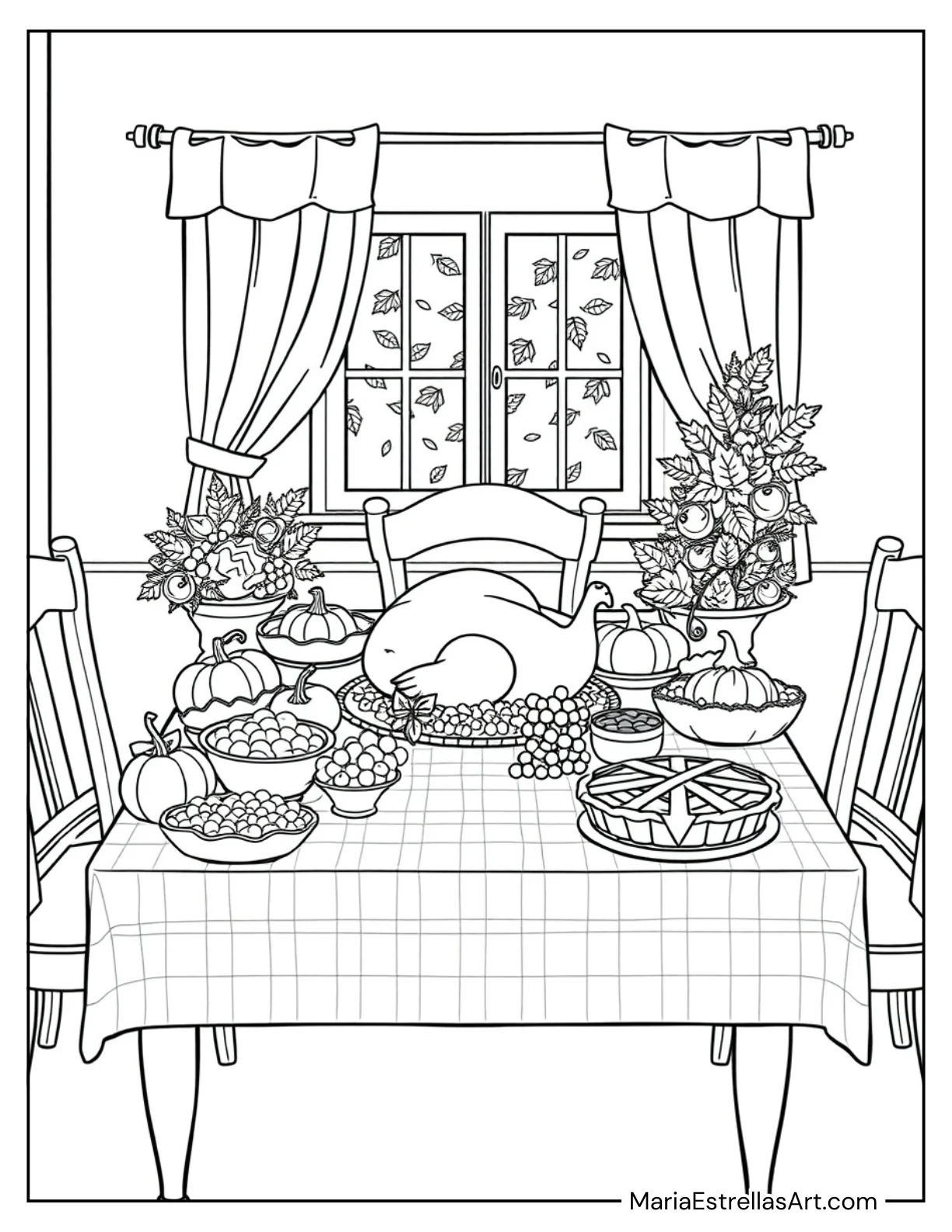 Thanksgiving Feast Table Filled With Delicious Food Coloring Sheet