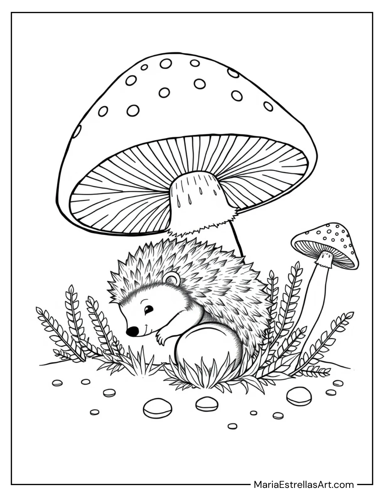 Tiny Hedgehog Under a Mushroom