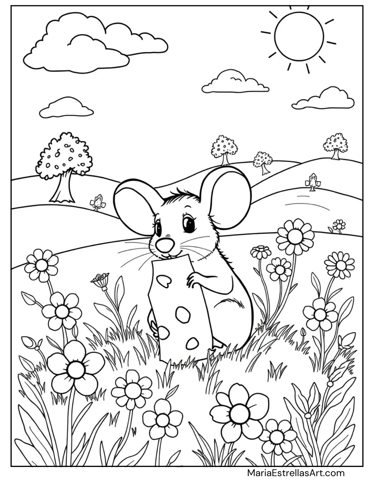 Tiny Mouse Nibbling for Kids to Color