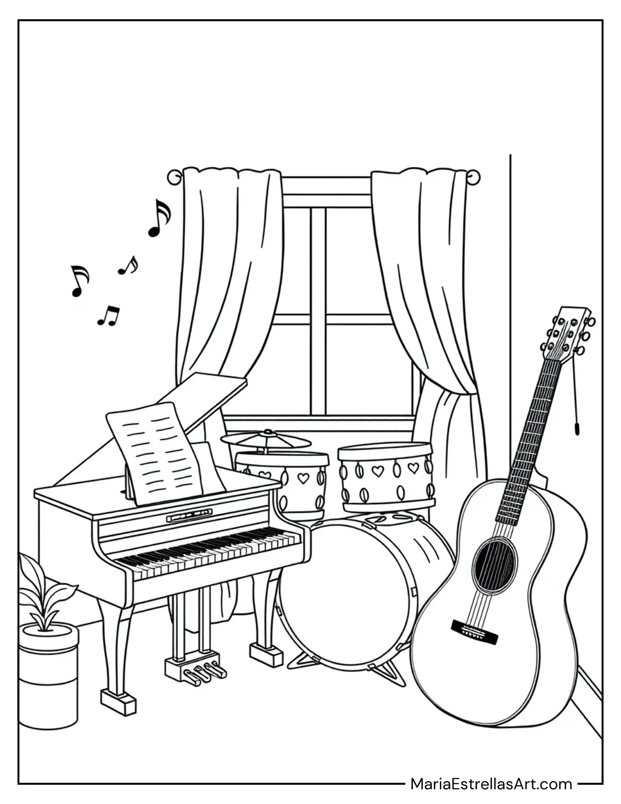 Tiny Music Corner With Instruments Coloring Page